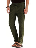 Men's Elastic Drawstring Waistband Casual Straight Cotton Pants