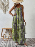 Bohemian U Neck Spaghetti Strap Printed Vacation Dress for Women