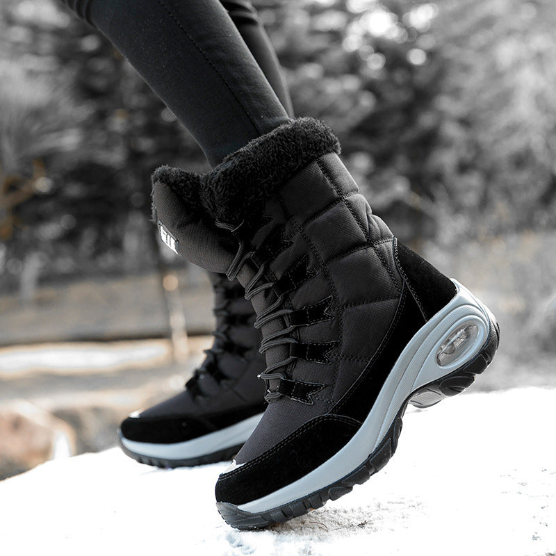 Winter Outdoor Warm High-Top Wedge Platform Lace-Up Fleece Lining Snow Boots