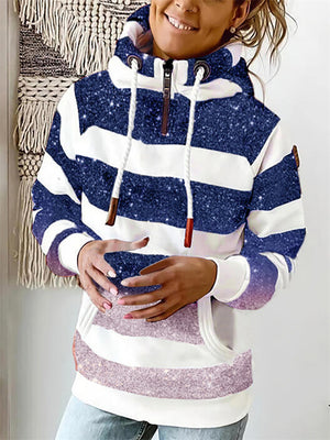 Fashion Stripe Gradient Color Zipper Hoodies