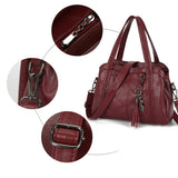 Fashion Elegant Leather Handbag Large Capacity Tassel Ornaments Shoulder Bag