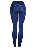 Simple Style Daily Slim Fit Ripped Dark Blue Jeans for Women