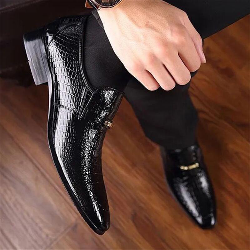 Casual Trendy Low-Top Slip-On Alligator Pattern Dress Shoes For Men