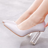 Luxury Satin Silk Pointed Toe Clear Heels Female Wedding Pumps