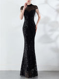 Stunning Sequined Round Mermaid Maxi Dress for Formal Party