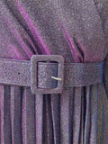 Sexy V-Neck Belt Glitter Maxi Pleated Long Dresses