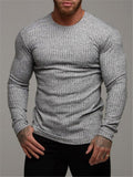 Mens Casual Long Sleeve Round Collar Knitting T-shirt