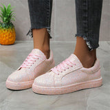 Women's New Cozy Casual Solid Color Sequin Lace-up Shoes