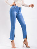 Casual Style Office Lady Grace Bell Bottom Rivet Denim Jeans for Women