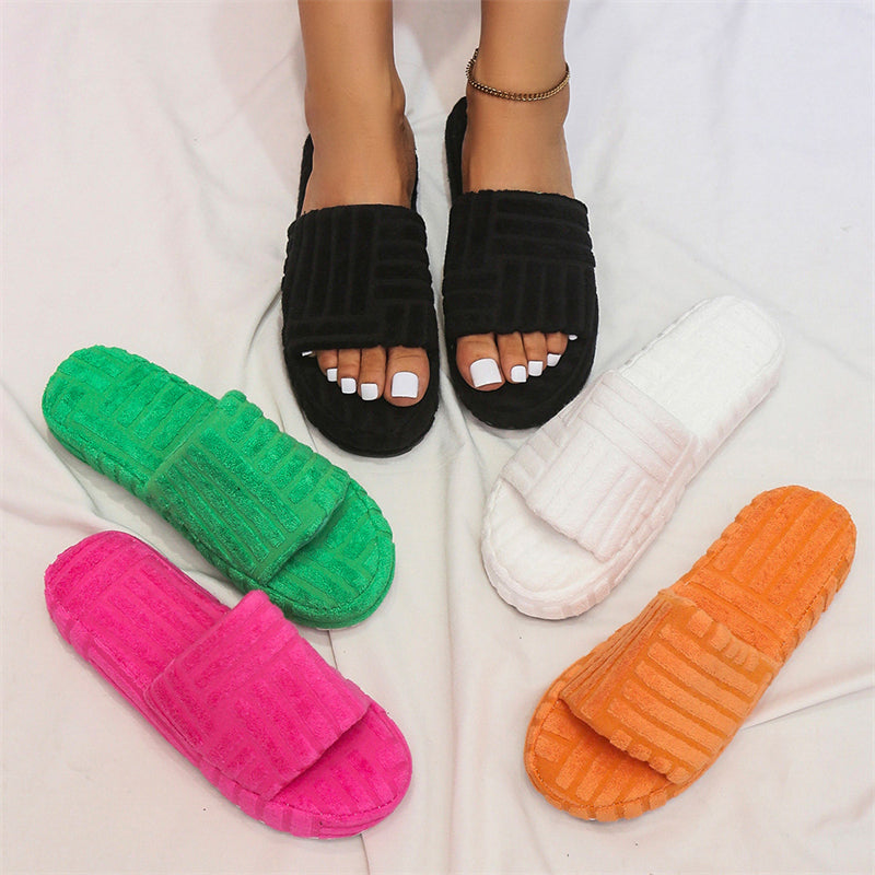 Autumn Casual Suede Stripe Thicken Plus Size Women Slippers