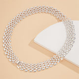 Silver Exaggerated Hollow Chain Wide Choker Ornaments Necklace