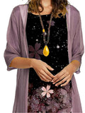 Graceful Casual Comfy Flowers Printed Round Neck Dress + Coat