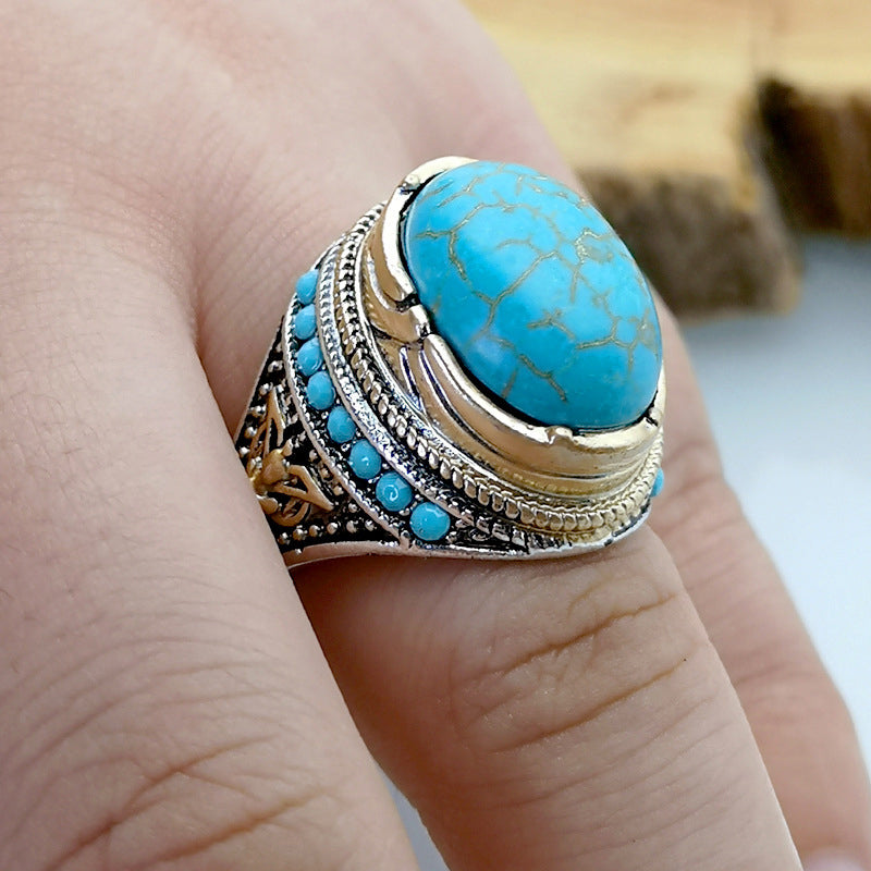 Neutral Retro Punk Personality Turquoise Alloy Rings