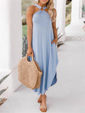 Casual Halter Neck Solid Color Dresses With Pockets