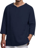 V-Neck Solid Color Loose Comfy Shirts For Men