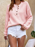 Ladies V Neck Design Button Long Sleeve Stretchy Knitted Basic Sweaters