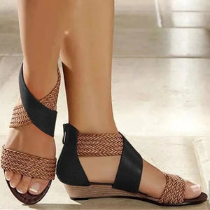 Women's Fashion PU Leather Open Toe Wedge Shoes