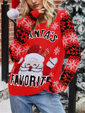 Santa Claus Embroidery Round Neck Pullover Women Knitted Sweater for Christmas Party