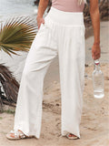 Women's High Waist Wide Leg Cotton Linen Pants