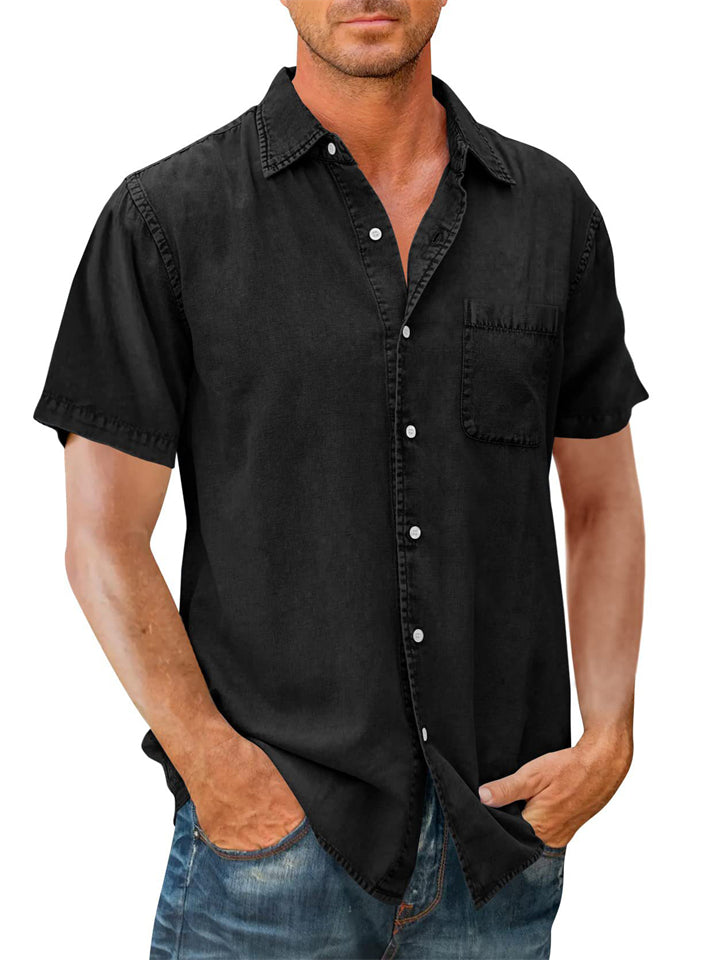 Summer Relaxed Lapel Short Sleeve Button Down Shirts for Men
