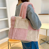 Cute Contrast Color Shearling Handbags For Women