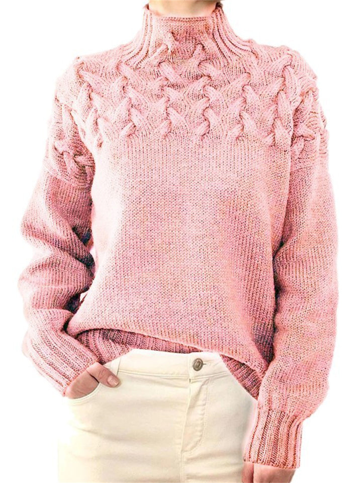 Turtle Neck Solid Color Knitted Sweaters For Women