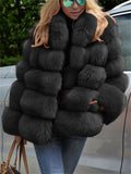 Winter Striped Thick Loose Temperament Solid Color Fashion Thermal Fur Coat