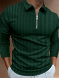 Men's Fashion Long Sleeve Vertical Stripe Zipper Polo Tops