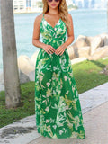 Bohemian Style Wrap Neck Adjustable Strap Floral Maxi Dress