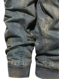 Men's Casual Stand-Collar Cotton Washed-Effect Denim Military Jacket