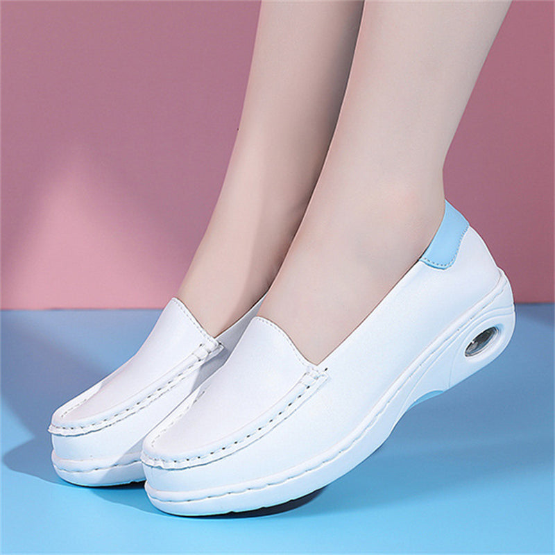 Flat Heel White Color Breathable Walking Shoes