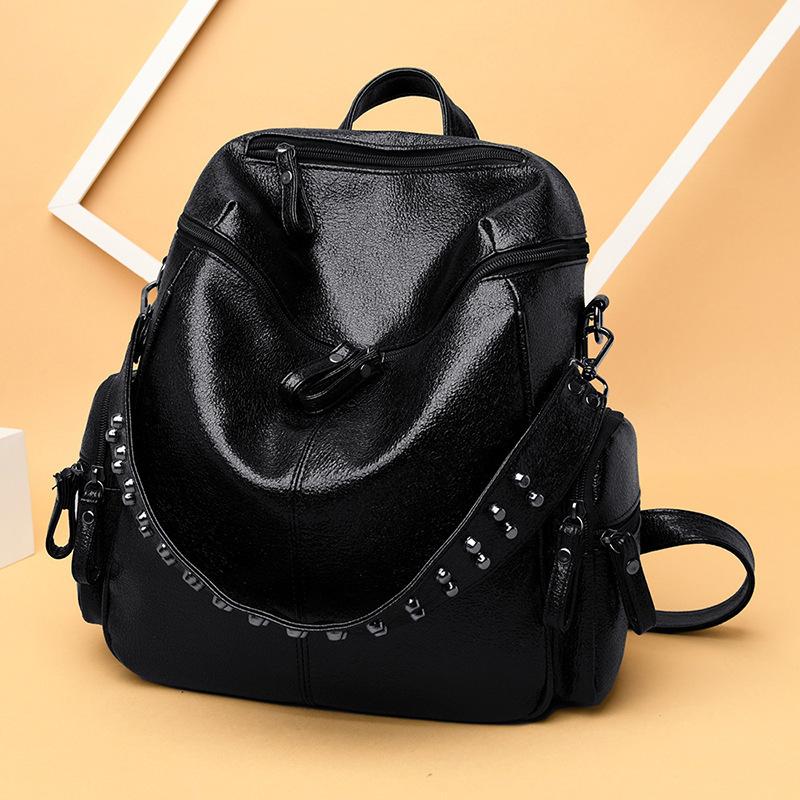 Casual Style Soft Material Rivet Deco Multi-Pocket Large Capacity Backpack