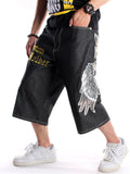 Trendy Street Hip-Hop Style Wings Embroidered Oversize Cropped Pants