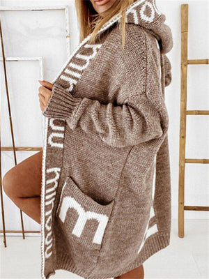Fashion Cool Letter Print Knitwear Ladies Hooded Sweaters