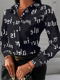 Women's Trendy Lapel Collar Geometric Print Button Down Blouses