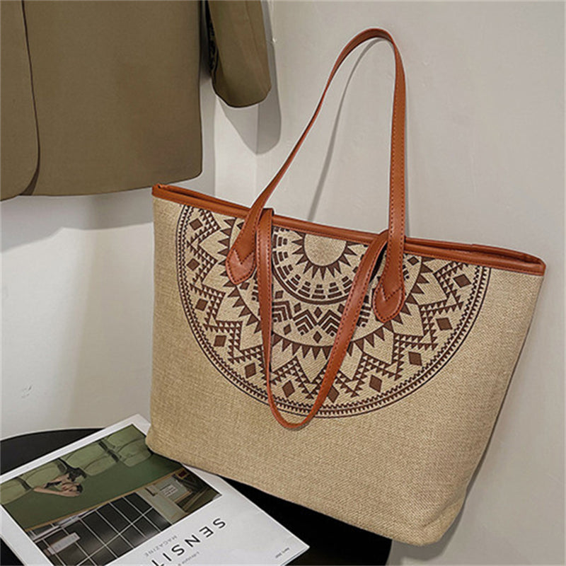 Women's Cotton Linen Printed Simple Commuting Handbags