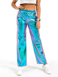 Women's High Waist Straight Leg Bright Metallic Pants