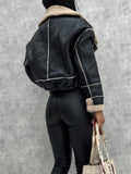 Female Cool Lamb Wool Coat Zipper Motorcycle Jacket