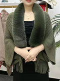 Women's Luxury Cardigan Knitted Extra Loose Faux Fur Collar Shawl Coats