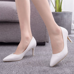 Office Ladies Pure White Pointed Toe Formal Thin Heel Pumps