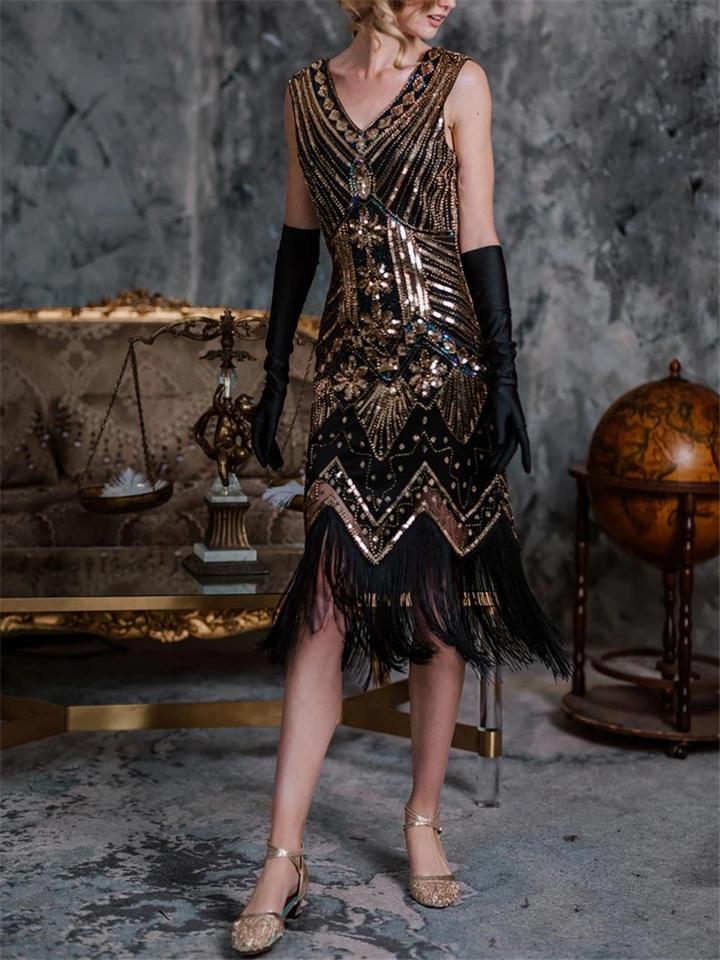 Women's Dazzling Sequins Beaded 1920s Vintage Dress for Cocktail Party