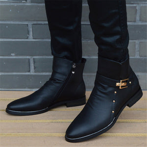 New Fashion Men's Solid Color Side Zipper Pointed Toe Boots