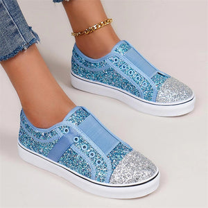 Women's Slip on Sequined Patchwork Flat Sneaker Shoes