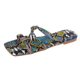 Women's Snake Printed Open Toe Flat Summer Beach Slippers