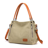 Women's Multi-pocket Shoulder Bag Fashion Cotton Canvas Handbag Tote Purse