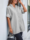 Women's Holiday Roll Up Long Sleeve Button Down Oversized Blouses