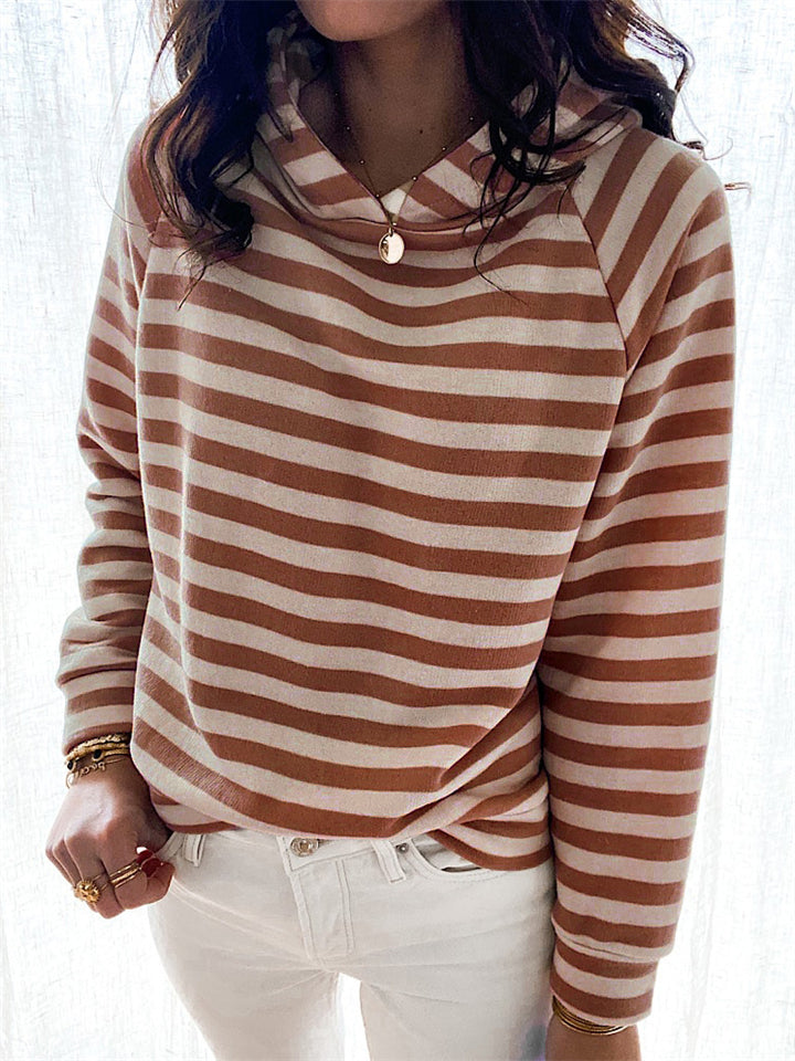 Women's Fashion Stripe Slim Fit Long Sleeve Pullover Hoodies