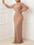 Women's Casual Elegant Long Sleeve Solid Color Slim Maxi Dresses