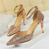 New Fashion Sequins Design Buckle Sparkly High Heels