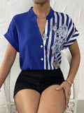 Women's Summer V Neck Short Sleeve Button Down Floral Blouses